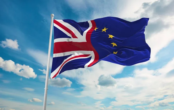 Nagy Unió Jack Európai Unió Zászlaja Integet Szélben Brexit Koncepció — Stock Fotó