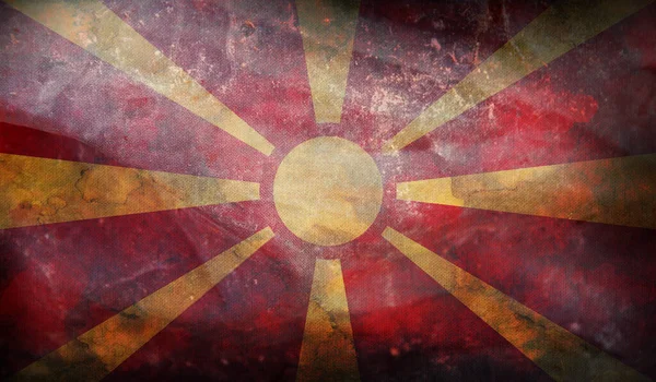 Retro Flagge Mazedoniens Mit Grunge Textur — Stockfoto
