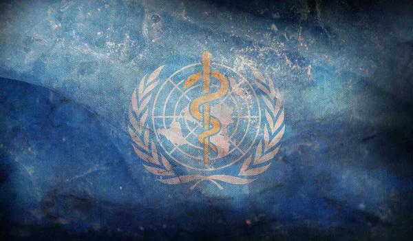 retro flag of World Health Organization with grunge texture