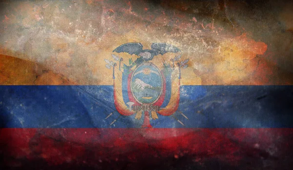 Retro Vlajka Ekvádoru Grunge Texturou — Stock fotografie