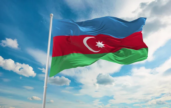 Grote Azerbeidzjaanse Vlag Wapperend Wind — Stockfoto