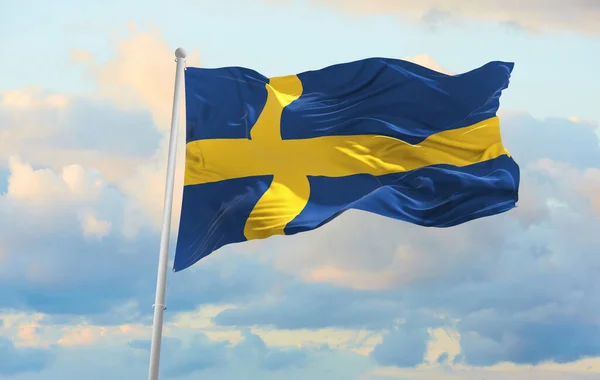 Velká Vlajka Švédska Vlnící Větru — Stock fotografie