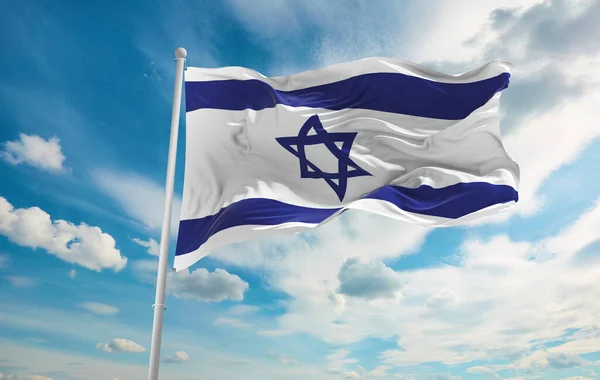 Grand Drapeau Israël Agitant Dans Vent — Photo