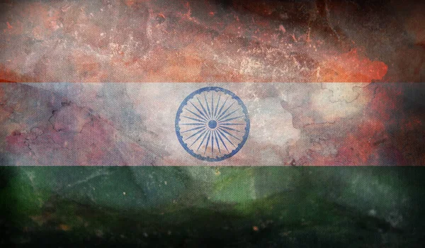 Retro Vlag Van India Met Grunge Textuur — Stockfoto