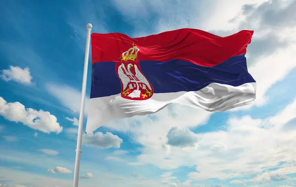 Large Serbia Flag Waving Wind — Stock Photo, Image