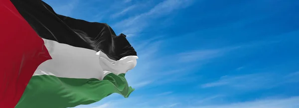 Large Flag Palestine Waving Wind Sky Clouds Sunny Day Illustration — Stock Photo, Image