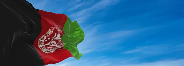 Gran Bandera Afganistán Ondeando Viento Contra Cielo Con Nubes Día — Foto de Stock