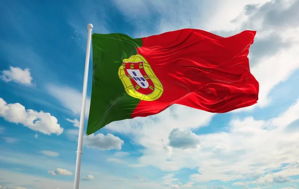 Large Portugal Flag Waving Wind — Stock Photo, Image