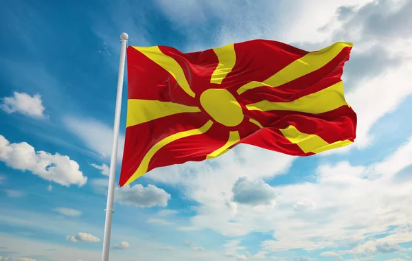 Grande Bandeira Macedônia Acenando Vento — Fotografia de Stock