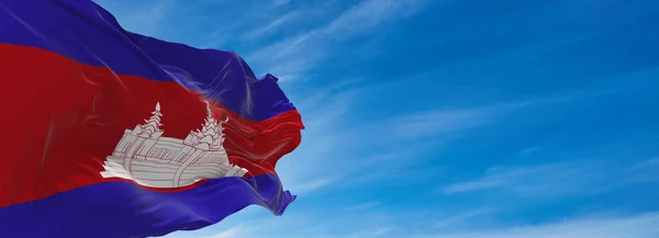 Gran Bandera Camboya Ondeando Viento Contra Cielo Con Nubes Día —  Fotos de Stock