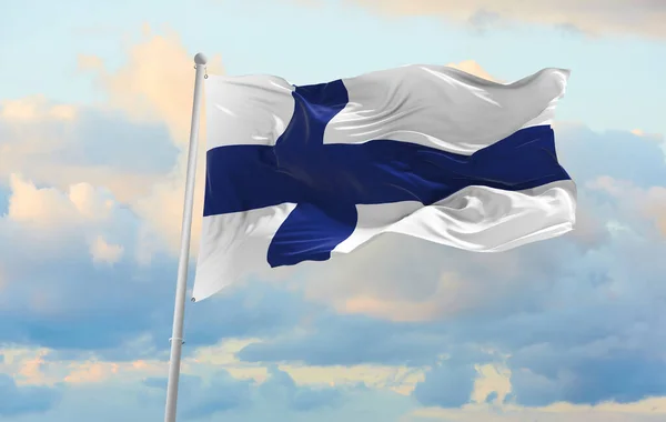 Large Flag Finland Waving Wind — Stock Photo, Image