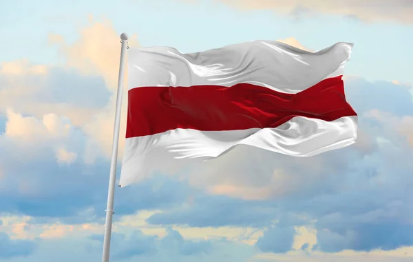 Velká Bílá Bílá Bílá Běloruská Vlajka Vlnící Větru — Stock fotografie