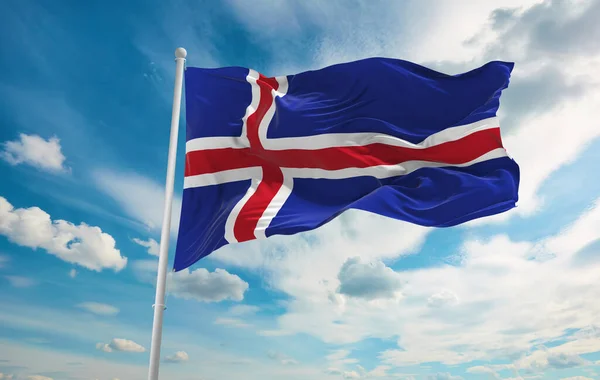 Grande Bandeira Islândia Acenando Vento — Fotografia de Stock