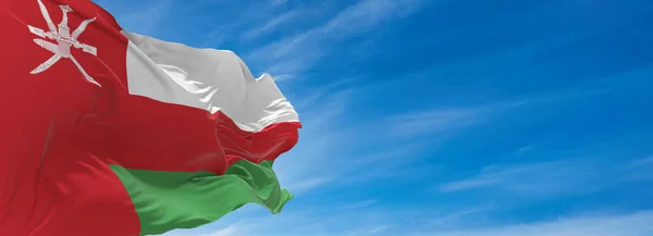 Large Flag Oman Waving Wind Sky Clouds Sunny Day Illustration — Stock Photo, Image