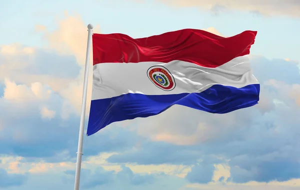 Stor Paraguay Flagga Vinka Vinden — Stockfoto