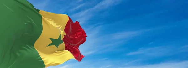 Large Flag Senegal Waving Wind Sky Clouds Sunny Day Illustration — Stock Photo, Image