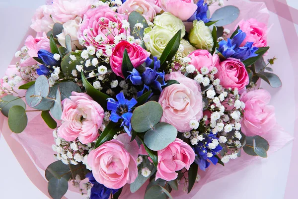 Bouquet Mariage Isolé Sur Blanc Bouquet Frais Luxuriant Fleurs Colorées — Photo