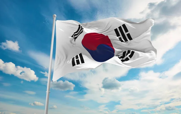 Gran Bandera Corea Del Sur Ondeando Viento —  Fotos de Stock