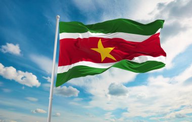 Rüzgarda dalgalanan büyük Surinam bayrağı