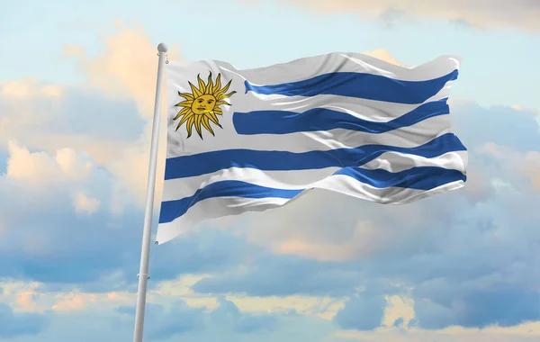 Large Uruguay Flag Waving Wind — Stock Photo, Image