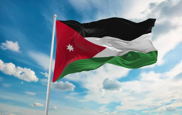 Grand Drapeau Jordanie Agitant Dans Vent — Photo