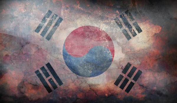 Bandera Retro Corea Del Sur Con Textura Grunge —  Fotos de Stock