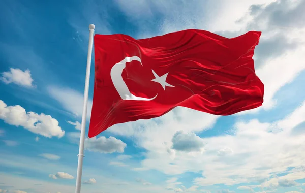 Grote Turkse Vlag Wapperend Wind — Stockfoto