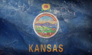 Top view of retro flag of Kansas with grunge texture. Flag background