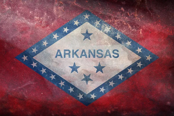 阿肯色州复古国旗的最高视图 纹理发黑 国旗背景 — 图库照片