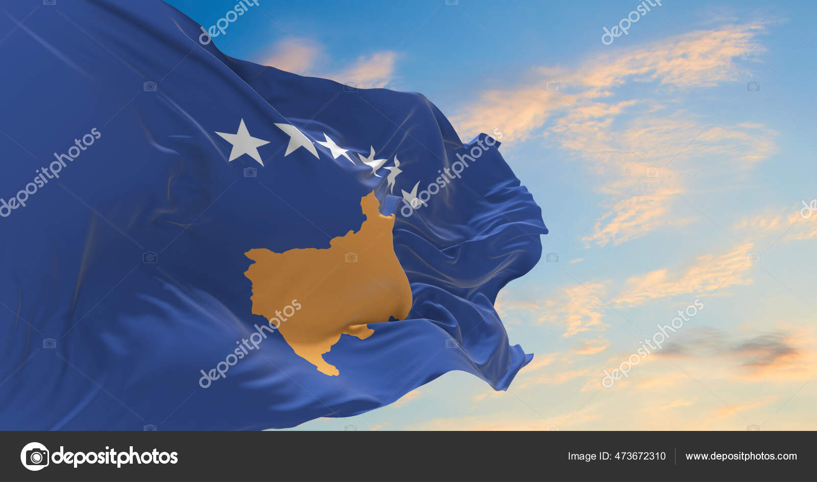 Große Kosovo Flagge Weht Wind - Stockfotografie: lizenzfreie Fotos ©  Mermolenko 473672310
