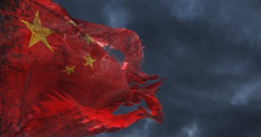 Rüzgarda sallanan Çin bayrağı. 3d illüstrasyon