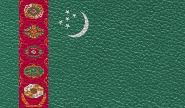 Deri dokuya basılmış Türkmenistan bayrağı. Üst görünüm