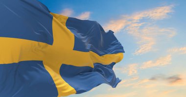 Rüzgarda sallanan büyük bir SWEDEN bayrağı