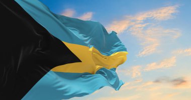 Rüzgarda dalgalanan büyük Bahamalar bayrağı
