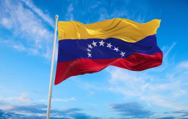 Rüzgarda dalgalanan büyük Venezuela bayrağı