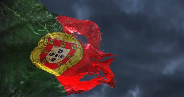 Retro Torned Flag Portugal Waving Wind Illustration — Stock Photo, Image