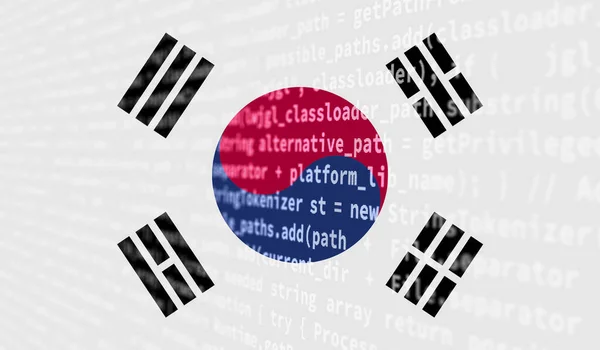 Bandera Corea Del Sur Representa Pantalla Con Código Del Programa —  Fotos de Stock