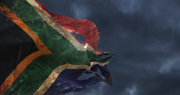 Retro Torned Flag South Africa Waving Wind Illustration — Stock Photo, Image