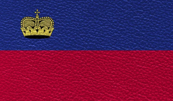 Bandera Plana Liechtenstein Impresa Sobre Fondo Textura Cuero Vista Superior — Foto de Stock