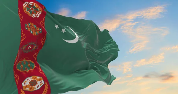 Gran Bandera Turkmenistán Ondeando Viento —  Fotos de Stock