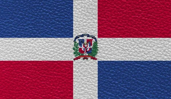 Bandera Plana República Dominicana Impresa Sobre Fondo Textura Cuero Vista — Foto de Stock