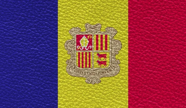 Bandeira Plana Andorra Impressa Sobre Fundo Textura Couro Vista Superior — Fotografia de Stock
