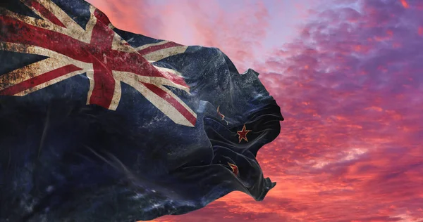 Bandera Retro Nueva Zelanda Con Textura Grunge Ondeando Viento Ilustración —  Fotos de Stock