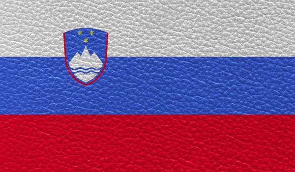 Bandera Plana Eslovenia Impresa Sobre Fondo Textura Cuero Vista Superior — Foto de Stock