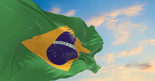 Velká Brazilská Vlajka Vlající Větru — Stock fotografie