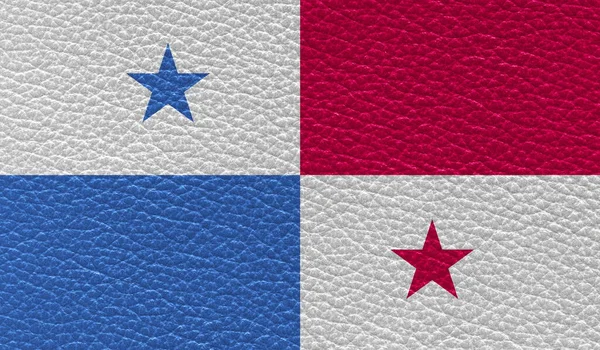 Flache Flagge Von Panama Auf Leder Textur Hintergrund Gedruckt Ansicht — Stockfoto