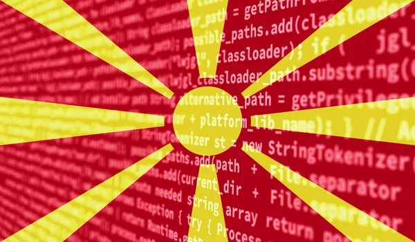Vlag Van Macedonië Afgebeeld Het Scherm Met Programmacode Het Concept — Stockfoto