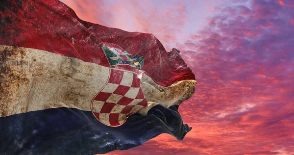 Retro Flagga Kroatien Med Grunge Konsistens Vinka Vinden Illustration — Stockfoto