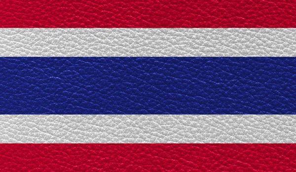 Vlakke Vlag Van Thailand Gedrukt Lederen Textuur Achtergrond Bovenaanzicht — Stockfoto