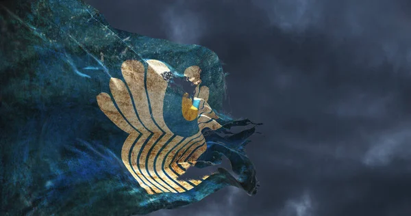 独立国の共和国のレトロな引き裂かれた旗が風に揺れる 3Dイラスト — ストック写真